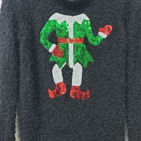 No boundaries sequined elf ugly Christmas sweater, large - Picture 7 of 7